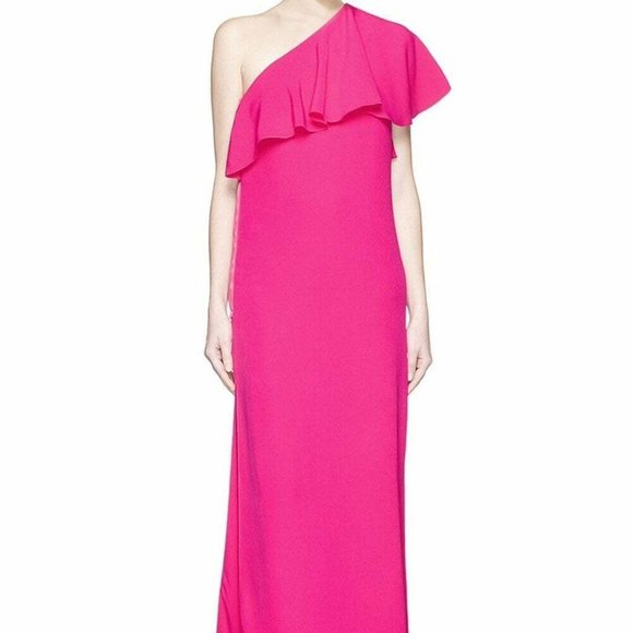 NWT $6K LANVIN FUCHSIA ASYMMETRICAL ONE-SHOULDER RUFFLE GOWN SIZE FR 38 US 8 - Picture 5 of 10